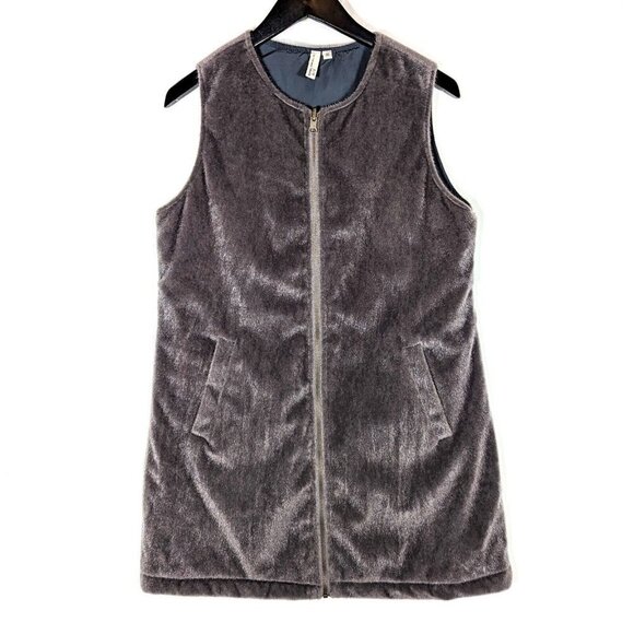 Vintage DEBBRAH Faux Fur Full Zip Vest Womens Medium Stone Gray Calf Hair Jacket - Picture 1 of 8